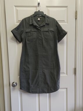 Duluth Trading Co Olive Green Utility Midi Dress